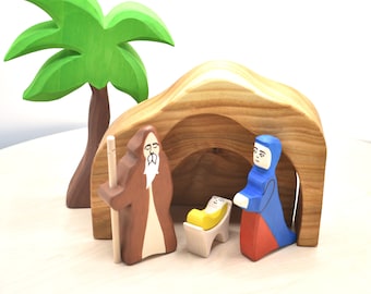 Figurines de crèche en bois | Ensemble de crèches pour enfants | Crèche | | de jouets Waldorf Jouets en bois