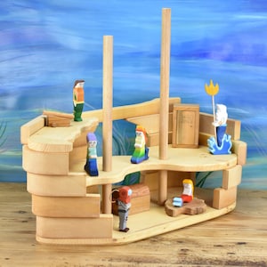 Waldorf Dollhouse Sunken Ship Wooden Dollhouse Waldorf wooden toys Handmade wooden toys Wooden Doll house Waldorf toys Sunken ship & dolls