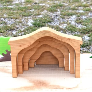 Cherry Wood Toy Barn: Waldorf Miniature Farm (11&quot; Long)