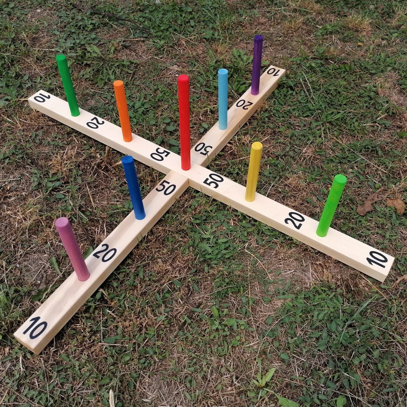 Ring Toss Game Wooden Rope Toss With 10 Colored Rings Lawn Etsy