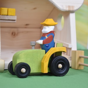 Wooden Tractor Toy: Waldorf Maple & Beech Farm Vehicle