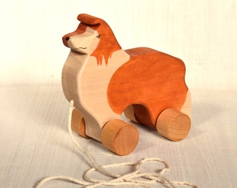 Jouet à traction en bois | Jouets Waldorf | Jouets pour bébés Montessori | Jouets en bois pour tout-petits | Chien jouet | Waldorf Jouets en bois | Jouets en bois faits à la main