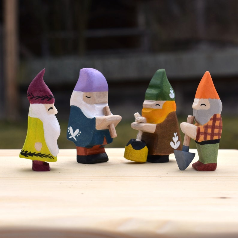 Wooden gnome figurines Waldorf wooden toys Fairy garden Etsy