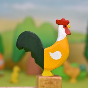 Animaux jouets en bois Famille de poulets Jouets Waldorf Jouets en bois Animaux de la ferme en bois Reggie the Rooster