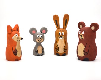 Animaux des bois | Jouets Waldorf | Jouets en bois pour tout-petits | Jouets en bois Waldorf | Tout-petit Montessori | Décor de pépinière boisée