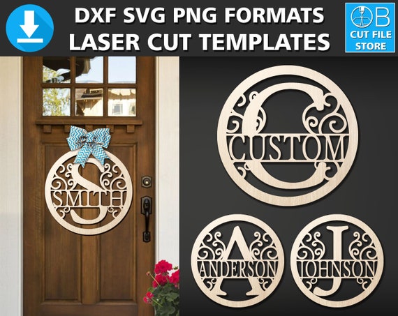 Download Monogram Door Hanger Laser Cut Template Dxf Svg Png Last Name | Etsy