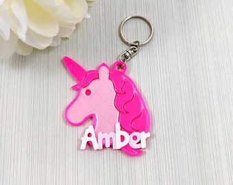 Personalised Unicorn keyring, Personalized Unicorn keychain, small personalised gift, unicorn book bag tag, unicorn name tag, boy girl