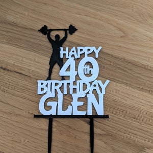 Gym Cake Topper, Fitness Cake Topper, Weightlifting Personalised Cake Topper, Birthday, Bespoke Cake Topper