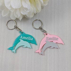 Personalised Dolphin keyring, dolphin bag tag, Birthday gift, stocking filler, Kids, Small present, personalized keychain, party favour