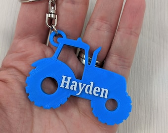 Personalised tractor keyring, Personalized tractor keychain, under 5 pounds, tractor book bag tag, party bag filler, name tag, boy girl gift