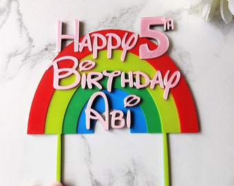 Rainbow Cake Topper, Rainbow personalised Cake Topper, Birthday, Bespoke Cake Topper