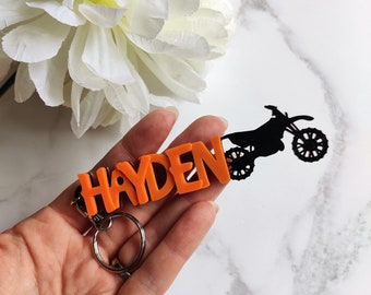 Personalised motorcross keyring, Kids Personalized bike keychain, motorbike keyring, small motorcross gift, little present
