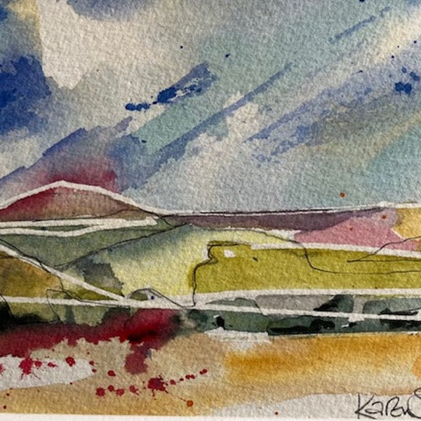 At the End of the Day - Peaceful Landscape Watercolour of Worcestershire