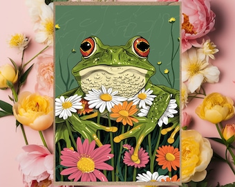 Frog & flowers Greetings Card birthday thank you card for her for him general