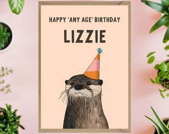 Personalised any age Birthday otter child 1st 2nd 3rd 4th 5th 10th 15th 16th 18th 20th 21st 40th 50th 60th 65th 70th 75th