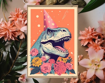 Dinosaur Greetings Card birthday thank you card for her for him for child pastel colours sister friend mum t rex