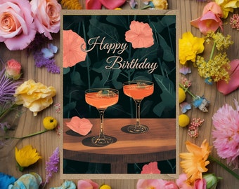 Happy Birthday Cocktail Martini card for mum nanny nan granny grandma auntie aunt friend sister