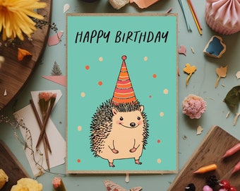 Hedgehog Happy Birthday Card birthday thank you card for her for him for child pastel colours sister friend mum