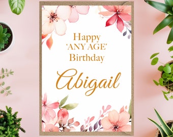 Personalised any age Birthday Card flowers for mum grandma aunt 40th 50th 60th 65th 70th 75th 80th 85th 90th 95th 100th 101st 102nd 103rd