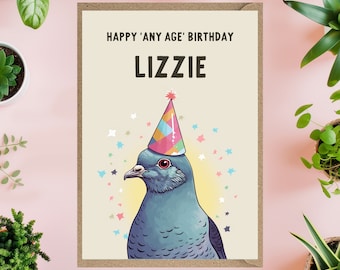 Personalised any age Birthday Card Pigeon child 1st 2nd 3rd 4th 5th 10th 15th 16th 18th 20th 21st 40th 50th 60th 65th 70th 75th