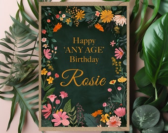 Personalised age Birthday Card flowers for woman 18th 21st 30th 40th 50th 60th 65th 70th 75th 80th 85th 90th 95th 100th 101st 102nd 103rd