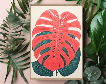 Monstera Leaf Greetings Card  birthday thank you card for her for him general