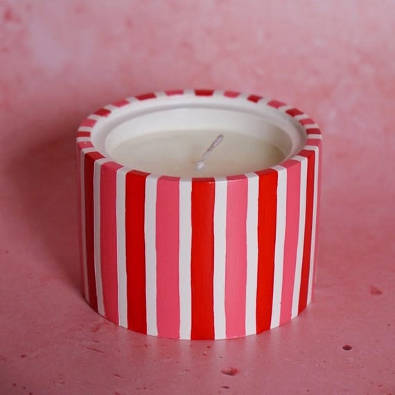 Custom Stripe Jesmonite Pot Candle Dopamine Home Decor, Colourful, Bright for her vanilla personalised
