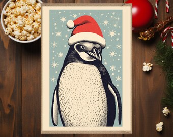 Penguin Christmas Card  Christmas Tree for her for him for child sister friend mum animal gift