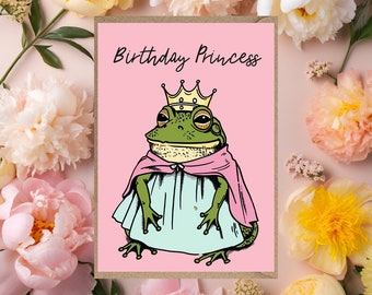 Frog Birthday Princess Greetings Card birthday card for her for him for child pastel colours sister friend mum