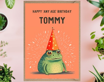 Personalised any age Birthday Card frog 5th 10th 15th 16th 18th 20th 21st 40th 50th 60th 65th 70th 75th 80th 85th