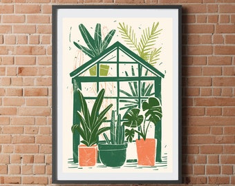 House plant greenhouse plants  print for home A5 A4 A3 wall art abstract maximalist gift for her for him cosy cozy Home Decor