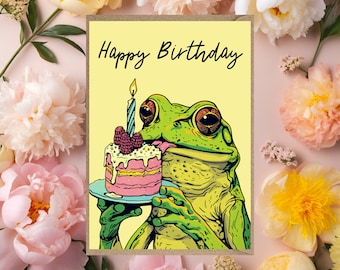 Frog Greetings Card birthday cake for her for him for child pastel colours sister friend mum