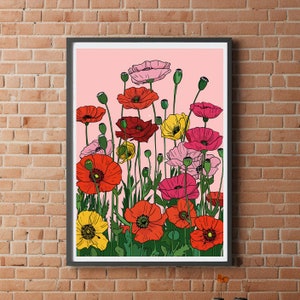 Poppy Print for home A5 A4 A3 cute abstract autumn gift for her for him flower floral wall art cosy cozy Home Decor colourful maximalist