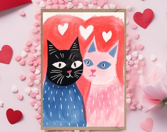 Cat Valentines Card cute funny cats couple card for him for her for girlfriend boyfriend partner husband wife