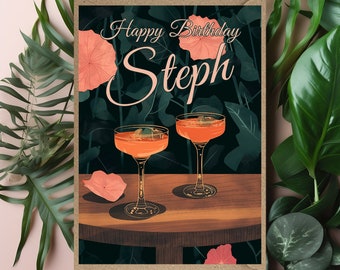 Personalised Happy Birthday Card Cocktail martini card for mum nanny nan granny grandma auntie aunt for her