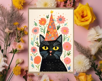 Cat Birthday Card  cat with houseplants card for mum nanny nan granny grandma auntie aunt friend sister