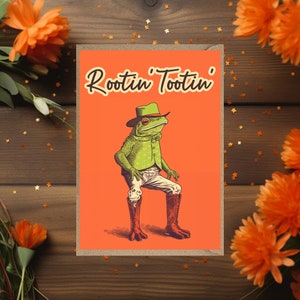 Rootin Tootin Frog  Greetings Card birthday thank you card for her for him general   orange cowboy country