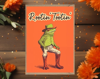 Rootin Tootin Frog  Greetings Card birthday thank you card for her for him general   orange cowboy country