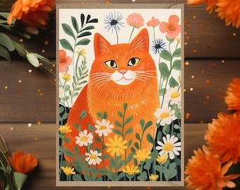 Ginger Cat Greetings Card  birthday thank you card for her for him general flowers floral