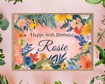 Personalised any age Birthday Card flowers for mum grandma aunt 40th 50th 60th 65th 70th 75th 80th 85th 90th 95th 100th 101st 102nd 103rd