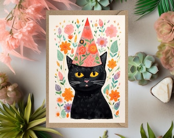 Cat Birthday Card cat with houseplants card for mum nanny nan granny grandma auntie aunt friend sister