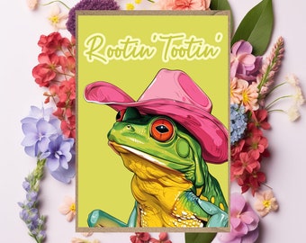 Rootin Tootin Frog  Greetings Card birthday thank you card for her for him general   orange cowboy country