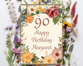 Personalised age Birthday Card flowers for woman 18th 21st 30th 40th 50th 60th 65th 70th 75th 80th 85th 90th 95th 100th 101st 102nd 103rd