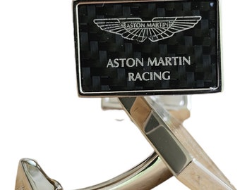 HACKETT (Aston Martin Racing) Silver Plated Black Cufflinks - Made in UK