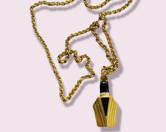 Genuine Vintage Gold-Plated Perfume Bottle Design Long Rolo Necklace