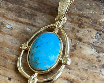 Vintage Necklace - Gold Plated Turquoise Marble Pendant on Thin Gold Chain