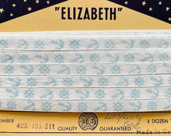 Genuine Vintage 100% Cotton White with Blue Nautical Design 3/8" Wide Embroidered Trim