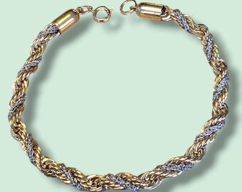 Vintage 18K Gold Plated & Silver 5 mm wide Rope Chain Bracelet 1980's - UK