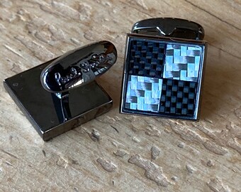Genuine PAUL SMITH Brushed Silver with Black & Silver Design Square Cufflinks