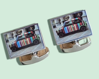 Authentic Paul Smith Striped Mini Cooper Cufflinks - Made in UK